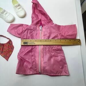 18 inch doll accessories pink rain coat white shoes floral print bandana